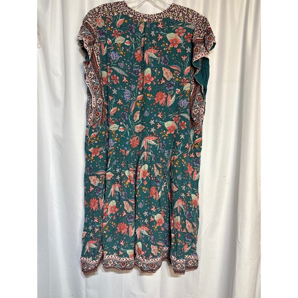 Anthropologie A+ Floral Print V Neck Mini Dress Green Red Boho Cottagecore - Picture 7 of 8